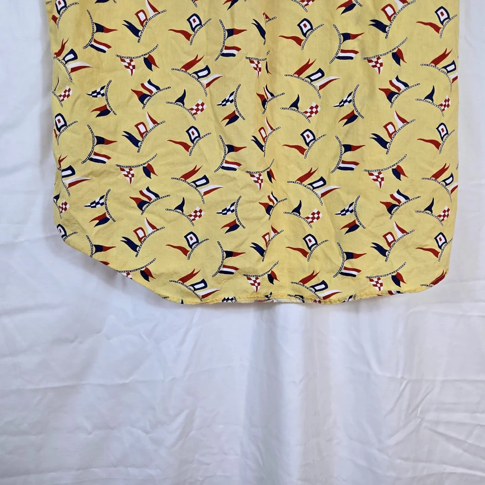 J. Crew Secret Wash Men's Yellow Nautical Flag Classic Fit Short Sleeve Shirt Me